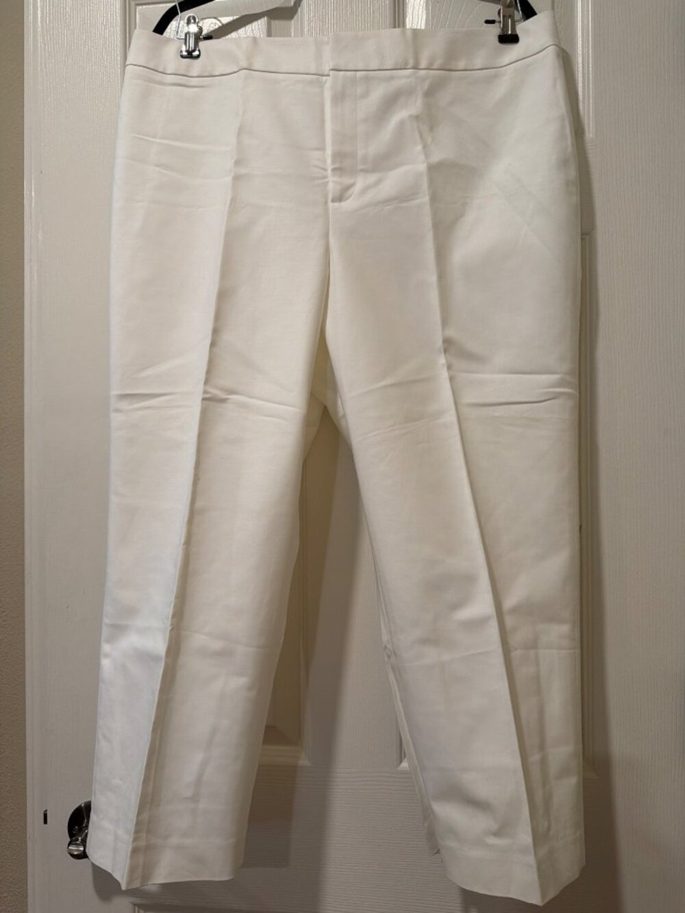 Amber Sun Womens White Cotton Blend Straight-Leg Pants Size 16
